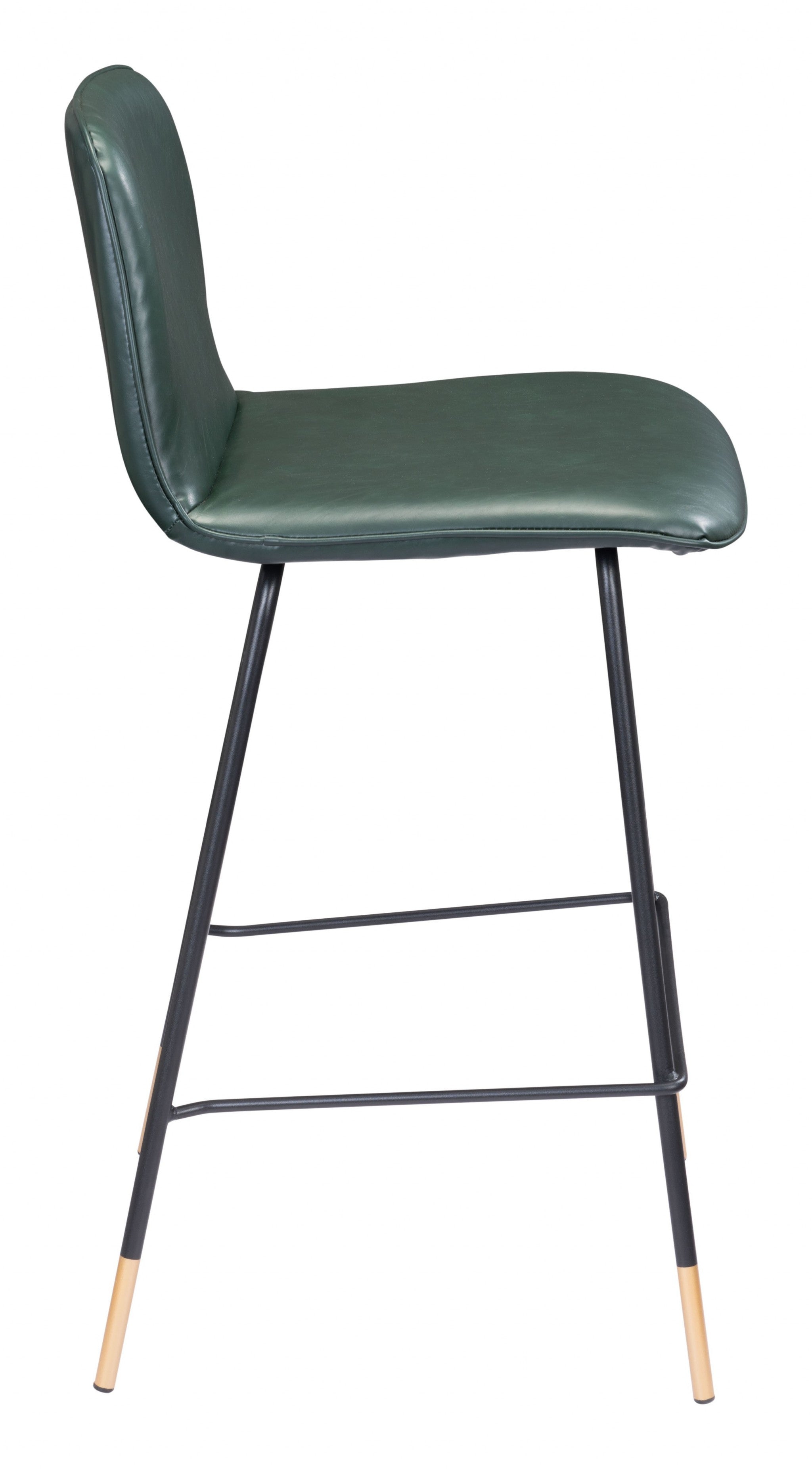 37" Green Faux Leather and Black Counter Height Bar Chair With Footrest