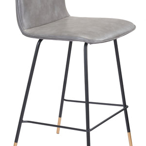 37" Gray Faux Leather and Black Steel Low Back Counter Height Bar Chair With Footrest