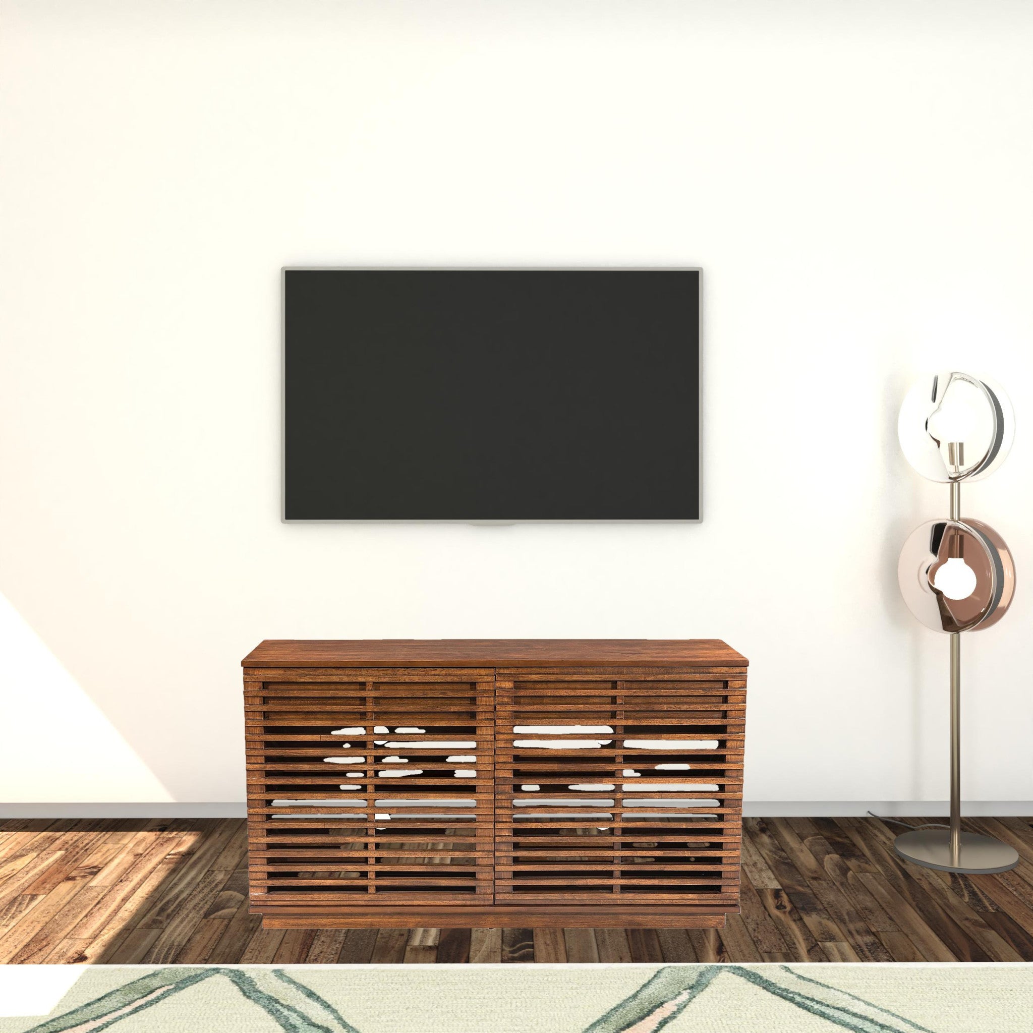 54" Walnut Modern Retro Grooves TV Media Center