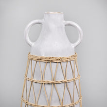 White Stone and Rattan Detail Long Vase