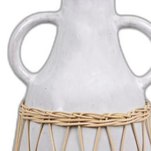 White Stone and Rattan Detail Long Vase