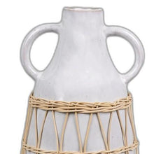 White Stone and Rattan Detail Long Vase