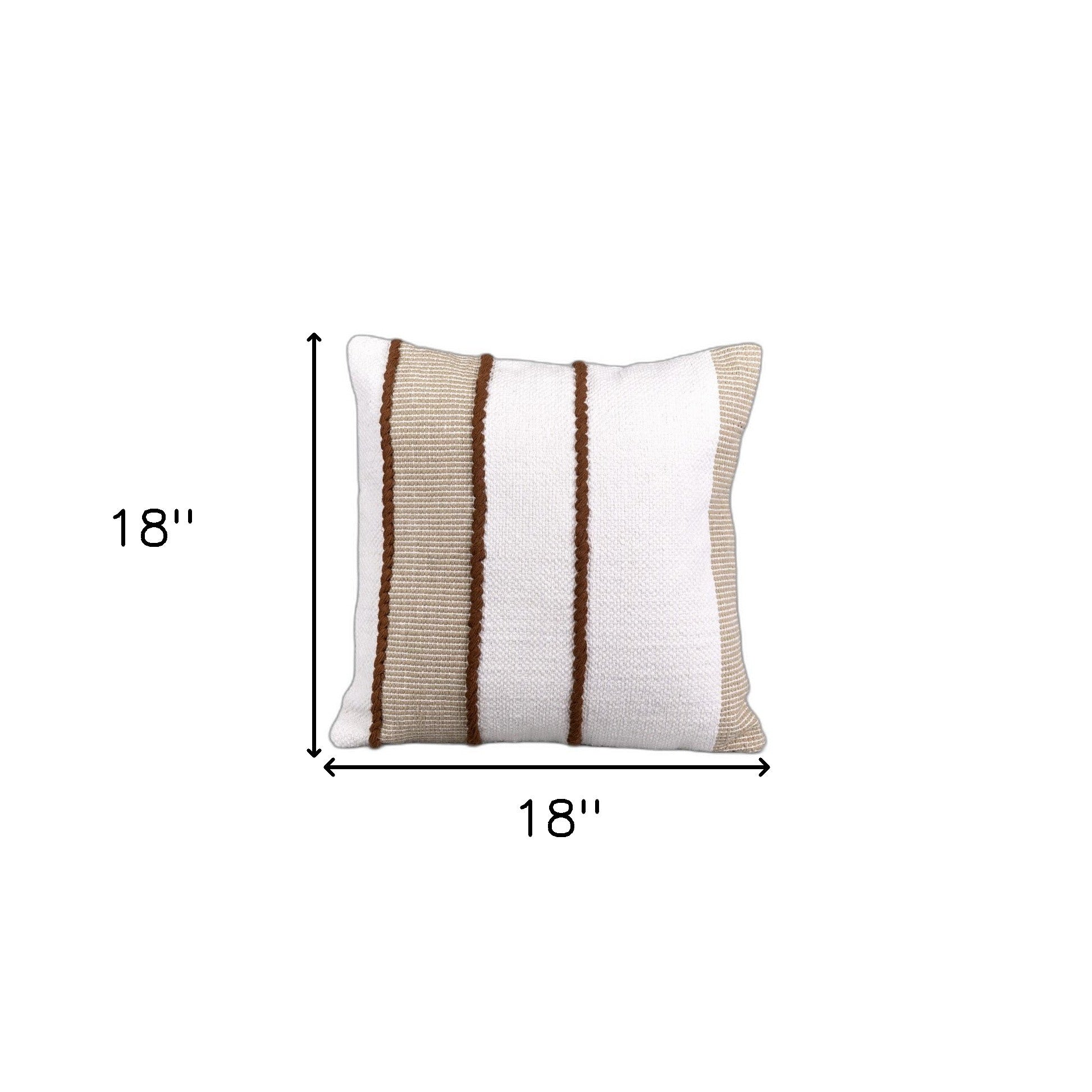 18" X 18" White And Brown Textured Striped White and Brown Throw Pillow