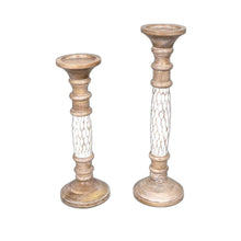 White Wooden Carved Candle Holders Set of Two