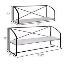 Set of Two Farmhouse Style Wood and Metal Wall Shelves