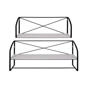 Set of Two Farmhouse Style Wood and Metal Wall Shelves