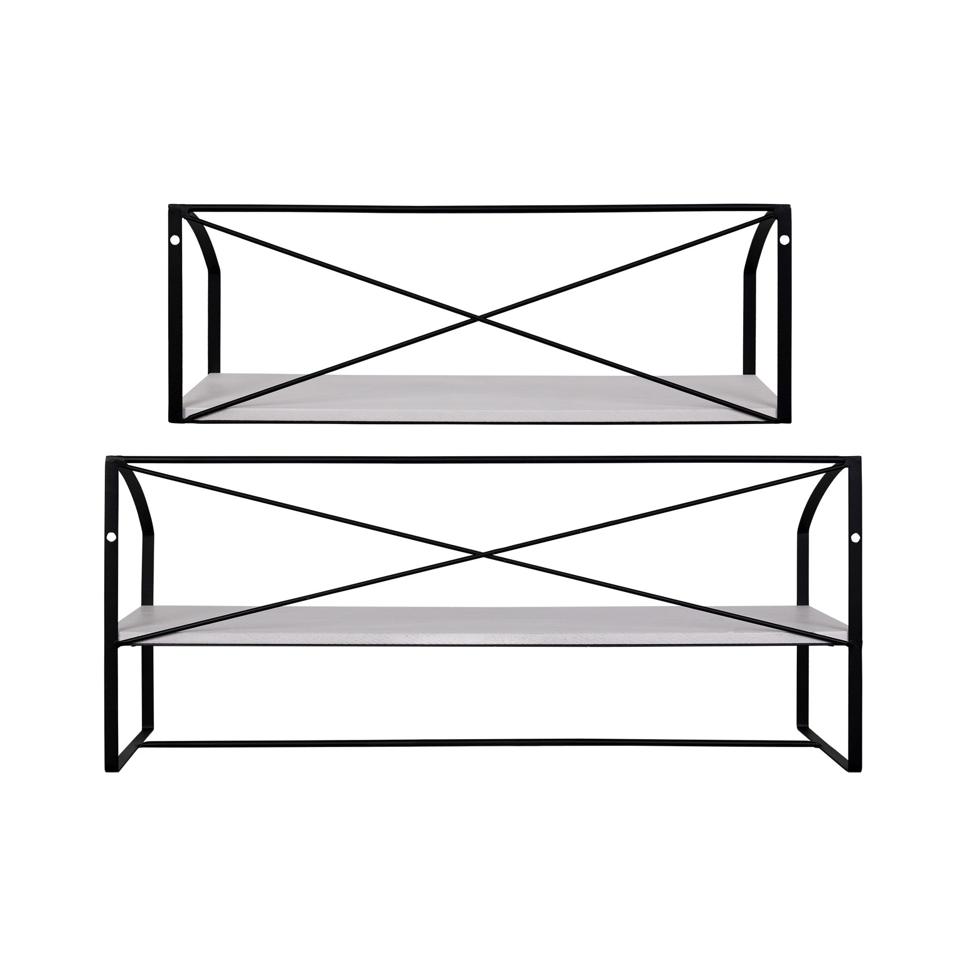 Set of Two Farmhouse Style Wood and Metal Wall Shelves