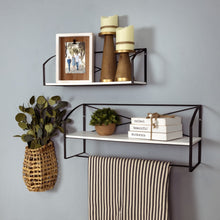 Set of Two Farmhouse Style Wood and Metal Wall Shelves