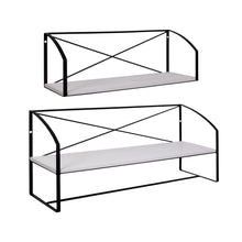 Set of Two Farmhouse Style Wood and Metal Wall Shelves