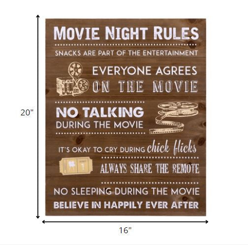 Wooden Movie Night Rules Wall Art