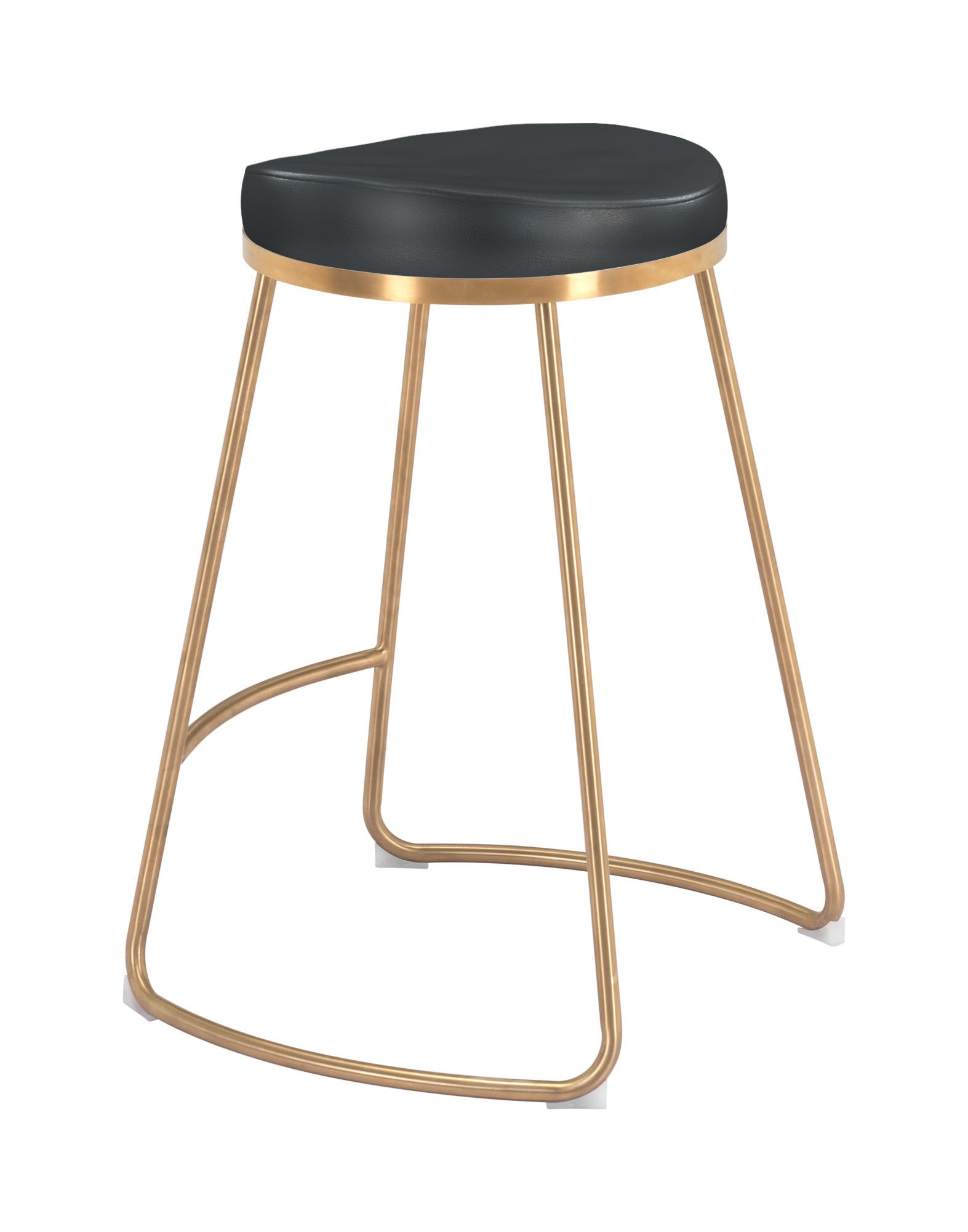 Set of Two Black and Gold Modern Glam Geo Backless Counter Stools