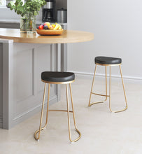 Set of Two Black and Gold Modern Glam Geo Backless Counter Stools