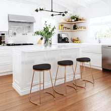 Set of Two Black and Gold Modern Glam Geo Backless Counter Stools