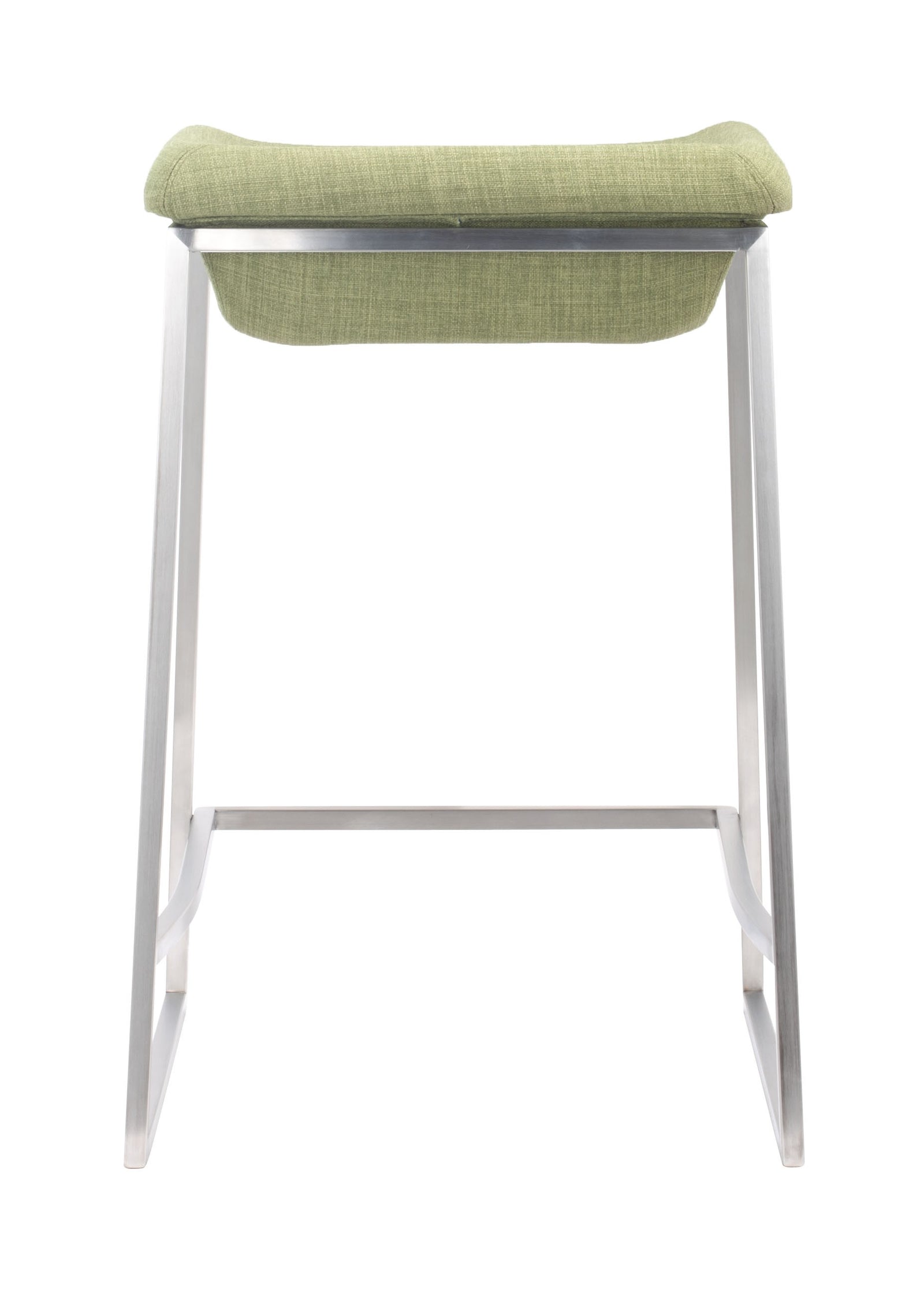 Set of Two Heathered Green and Stainless Indented Counter Stools
