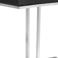 Set of Two Black Faux Leather and Stainless Geometric Backless Counter Stools