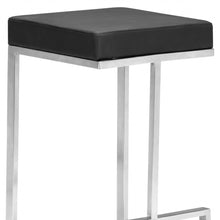 Set of Two Black Faux Leather and Stainless Geometric Backless Counter Stools