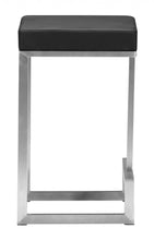 Set of Two Black Faux Leather and Stainless Geometric Backless Counter Stools