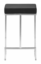 Set of Two Black Faux Leather and Stainless Geometric Backless Counter Stools