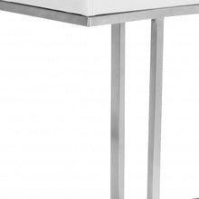 Set of Two White Faux Leather and Stainless Geometric Backless Counter Stools