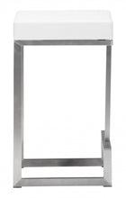 Set of Two White Faux Leather and Stainless Geometric Backless Counter Stools