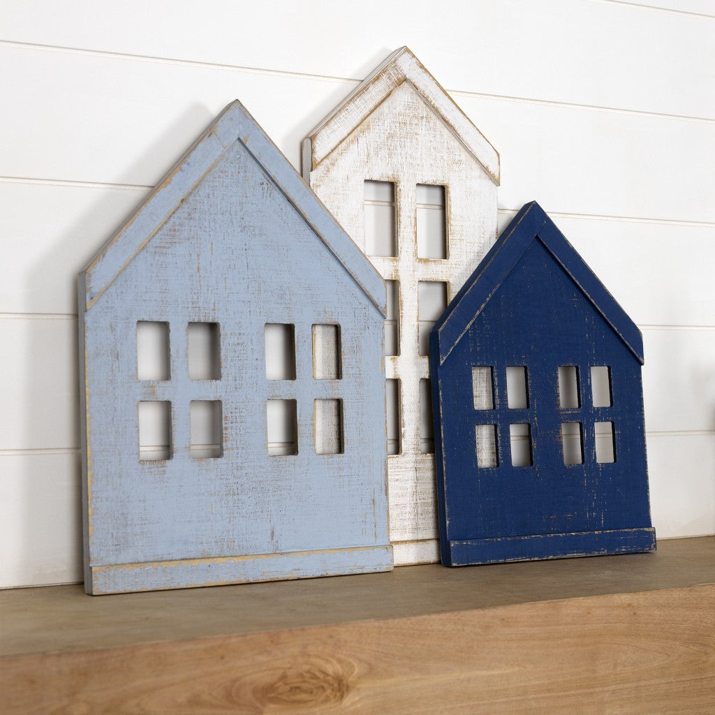 Set of Three House Shaped Wooden Wall Décor