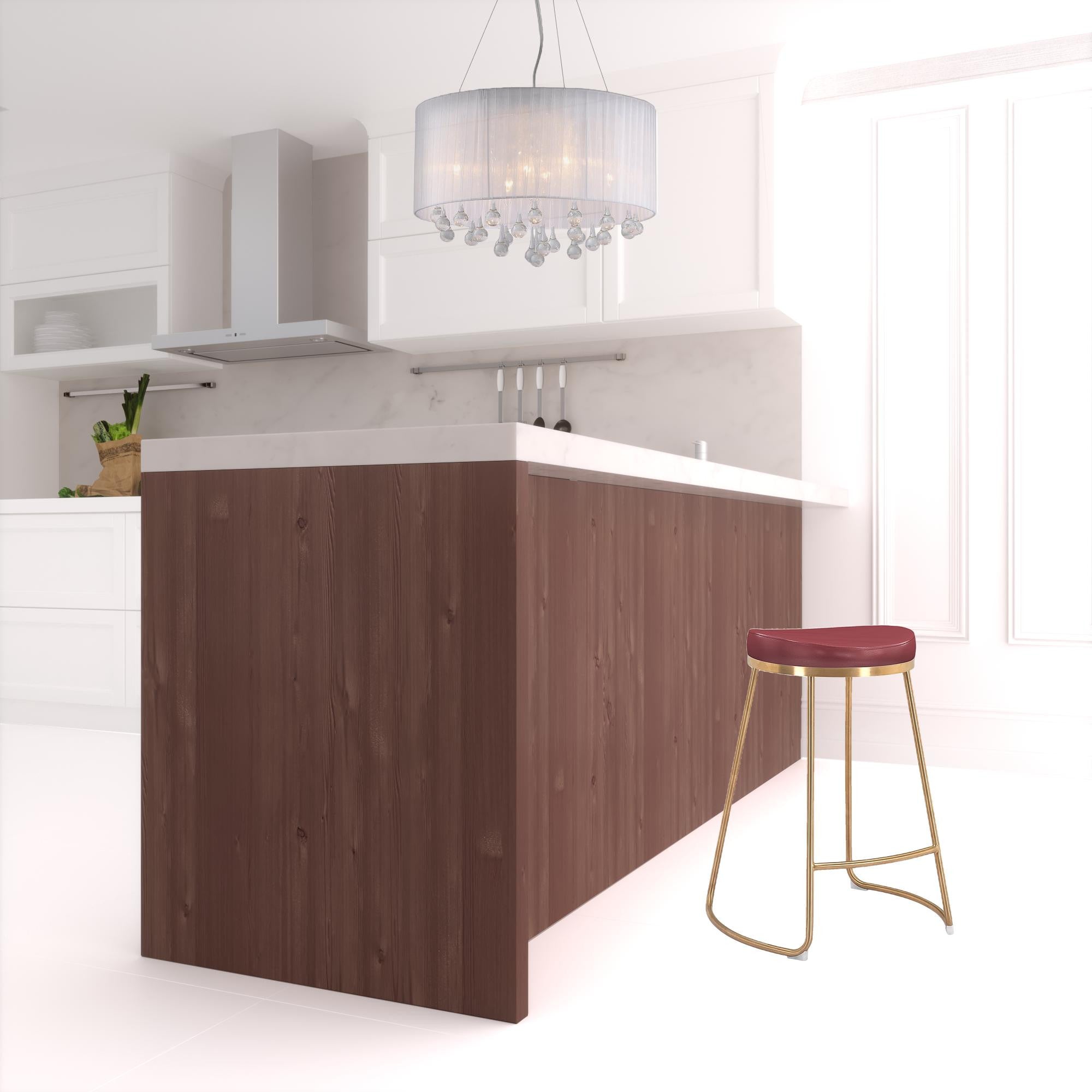 26" Red And Gold Faux Leather And Stainless Steel Backless Counter Height Bar Chair With Footrest