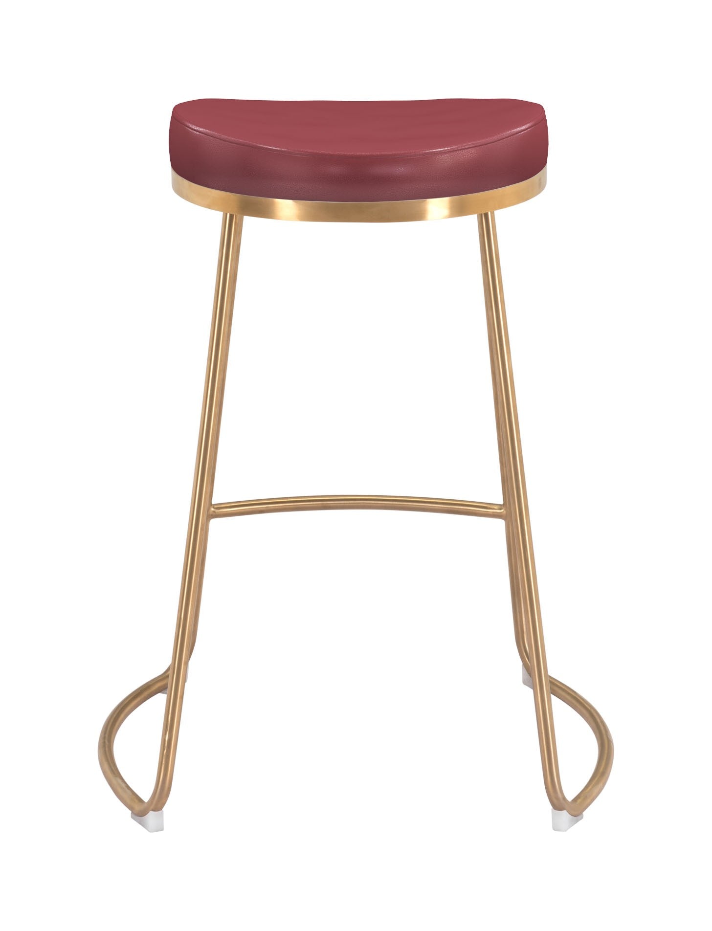 26" Red And Gold Faux Leather And Stainless Steel Backless Counter Height Bar Chair With Footrest