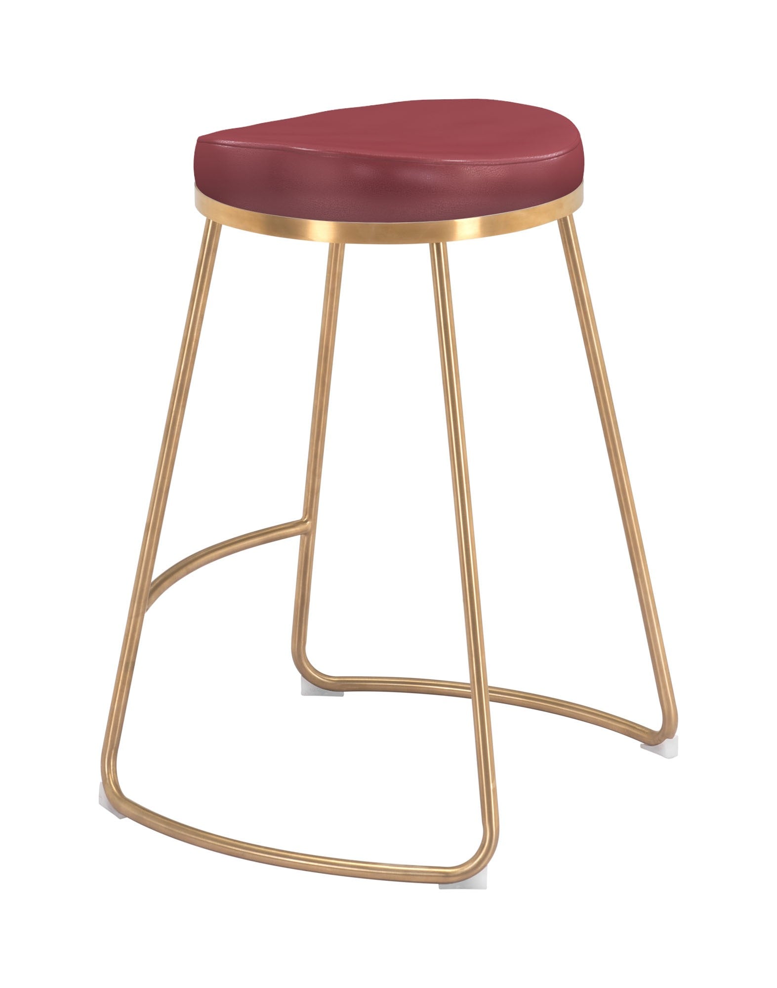 26" Red And Gold Faux Leather And Stainless Steel Backless Counter Height Bar Chair With Footrest