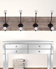 Wood and Metal Hooks with Ceramic Knobs