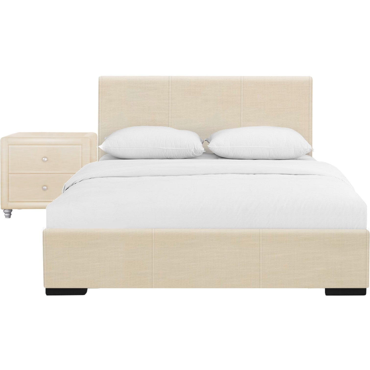 Solid Wood Beige Standard Bed Upholstered With Headboard