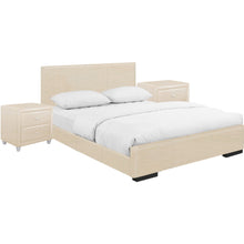 Solid Wood Beige Standard Bed Upholstered With Headboard