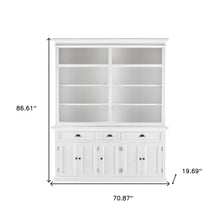 Classic White Hutch Bookcase with 5 Doors and 3 Drawers