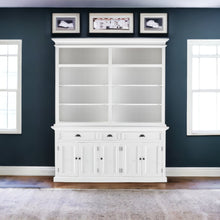 Classic White Hutch Bookcase with 5 Doors and 3 Drawers