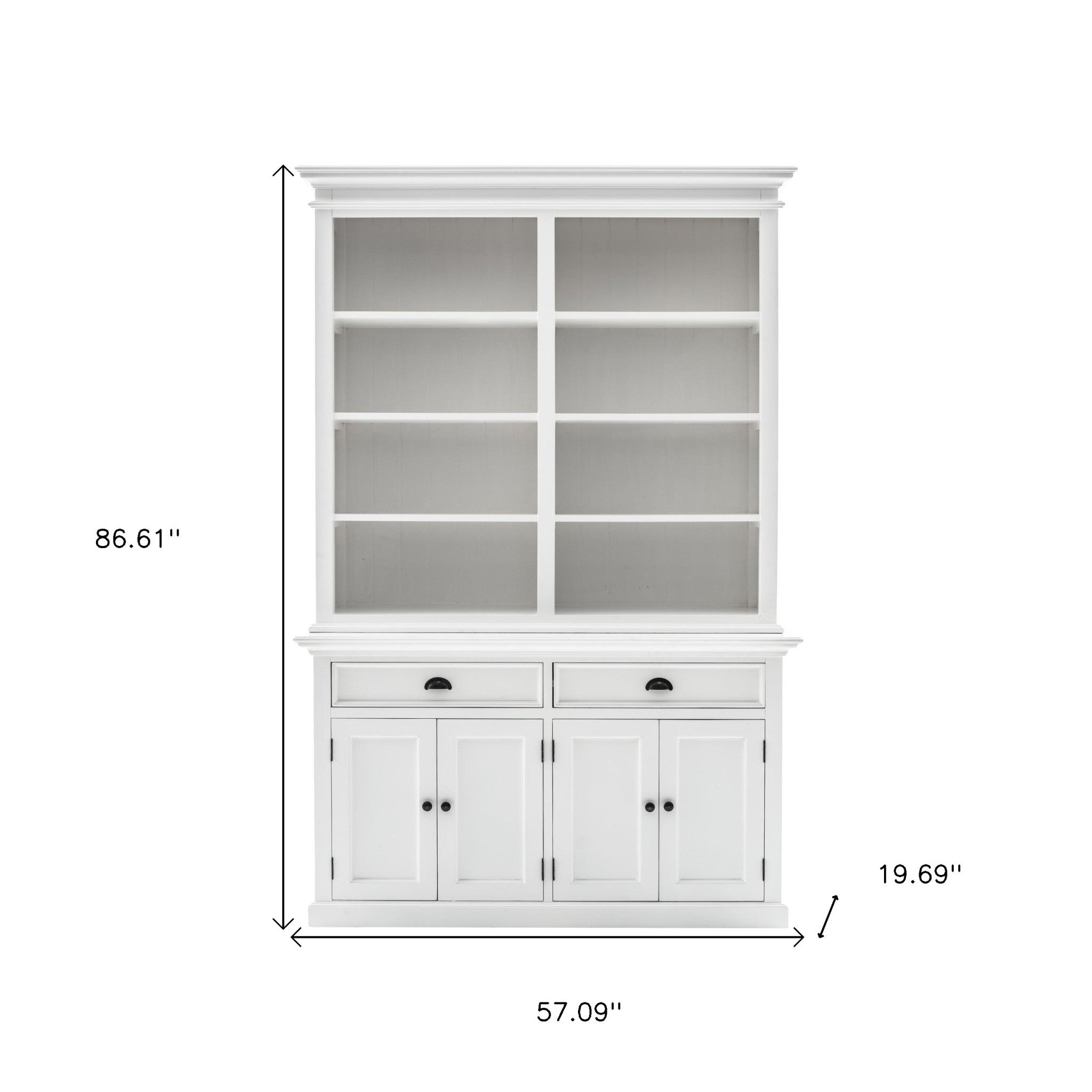 Classic White Buffet Hutch Unit with 8 Shelves