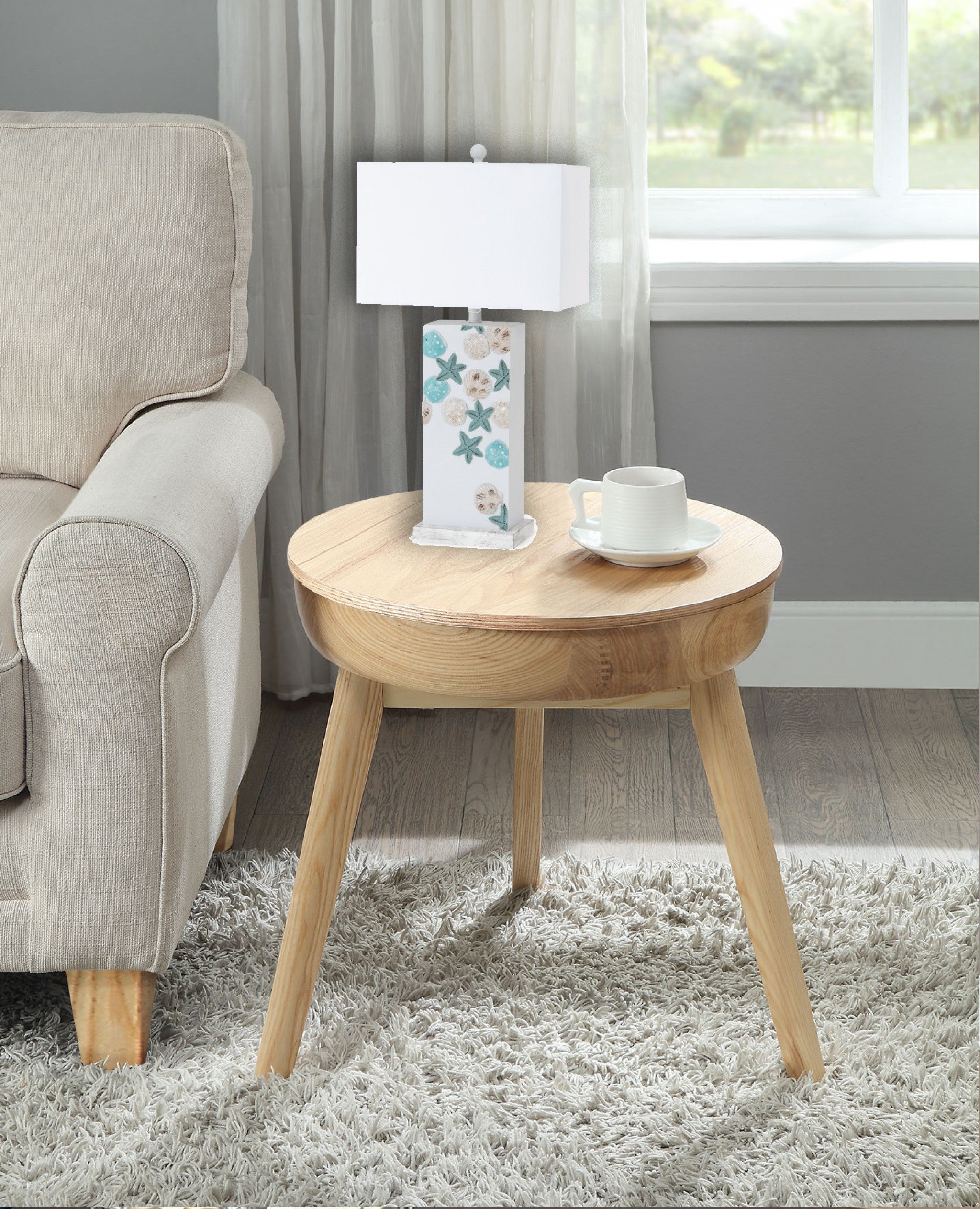 Set of 2 Green and White Starfish Table Lamps