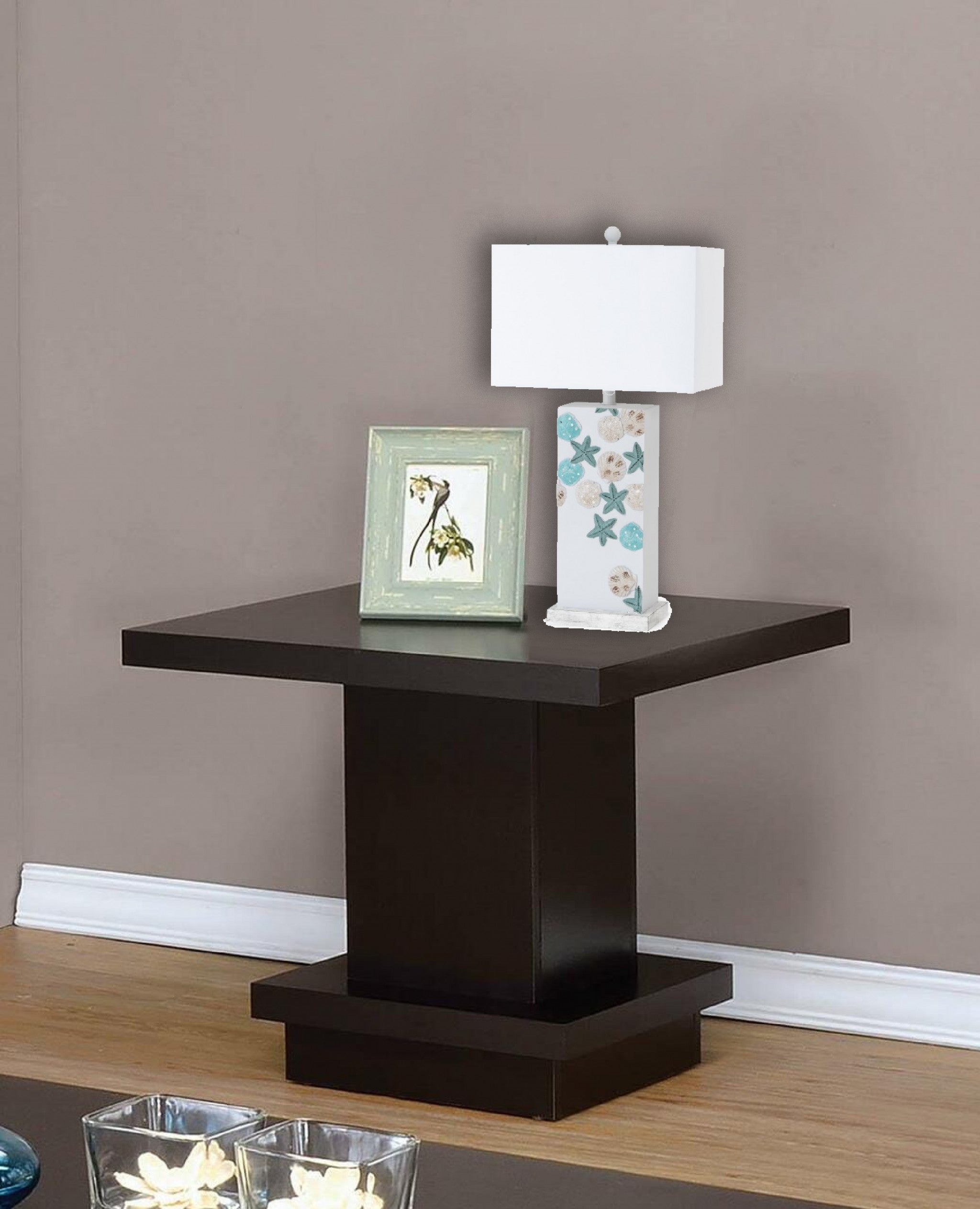 Set of 2 Green and White Starfish Table Lamps