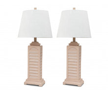 Set of 2 Cream Beige Coastal Shutter Styled Table Lamps