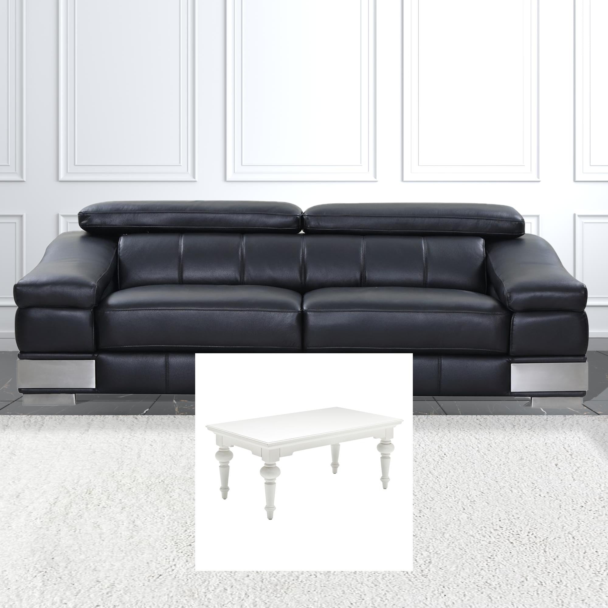 47英寸經典白色人造木和實木長方形咖啡桌