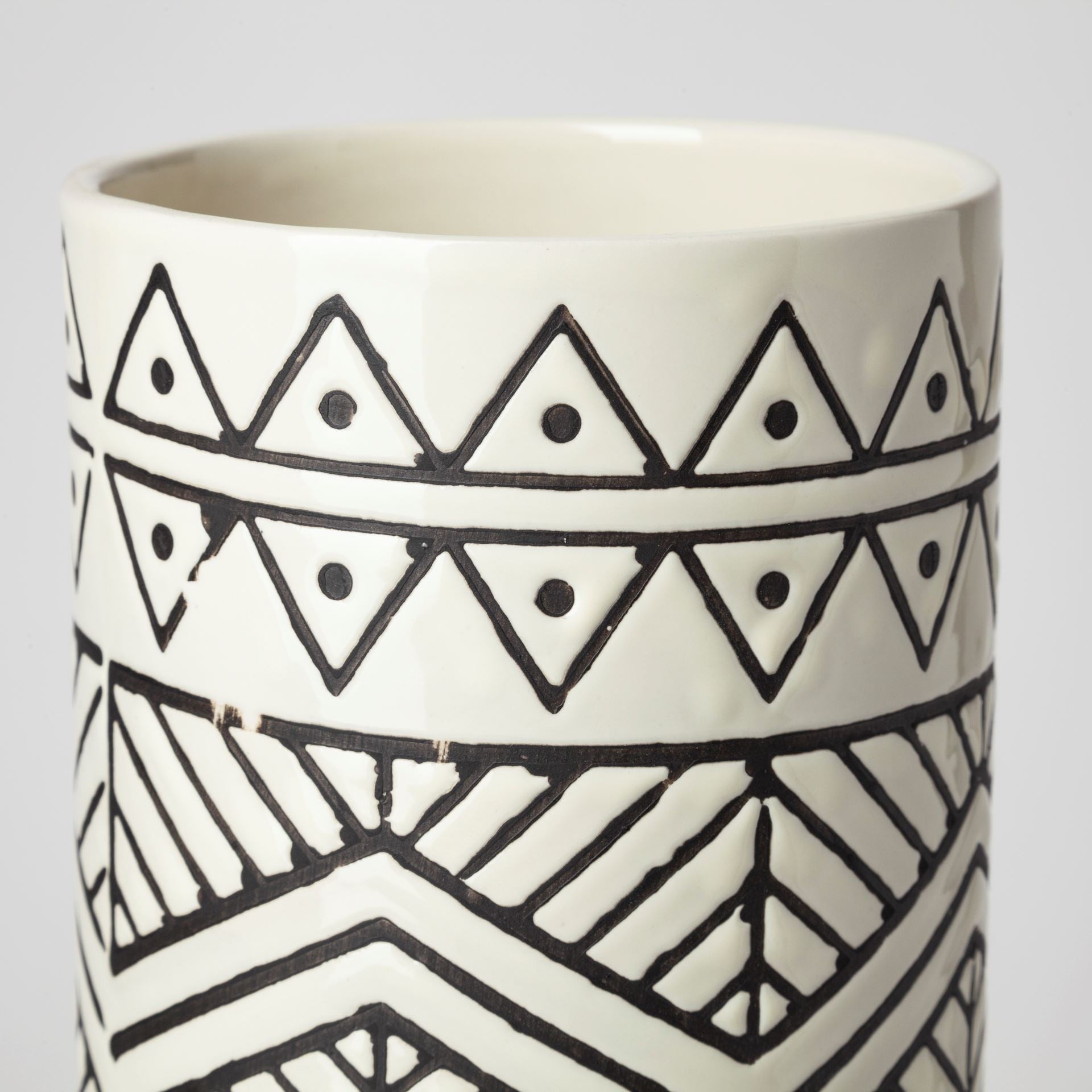 Black and Cream Tribal Geo Ceramic Vase 14"