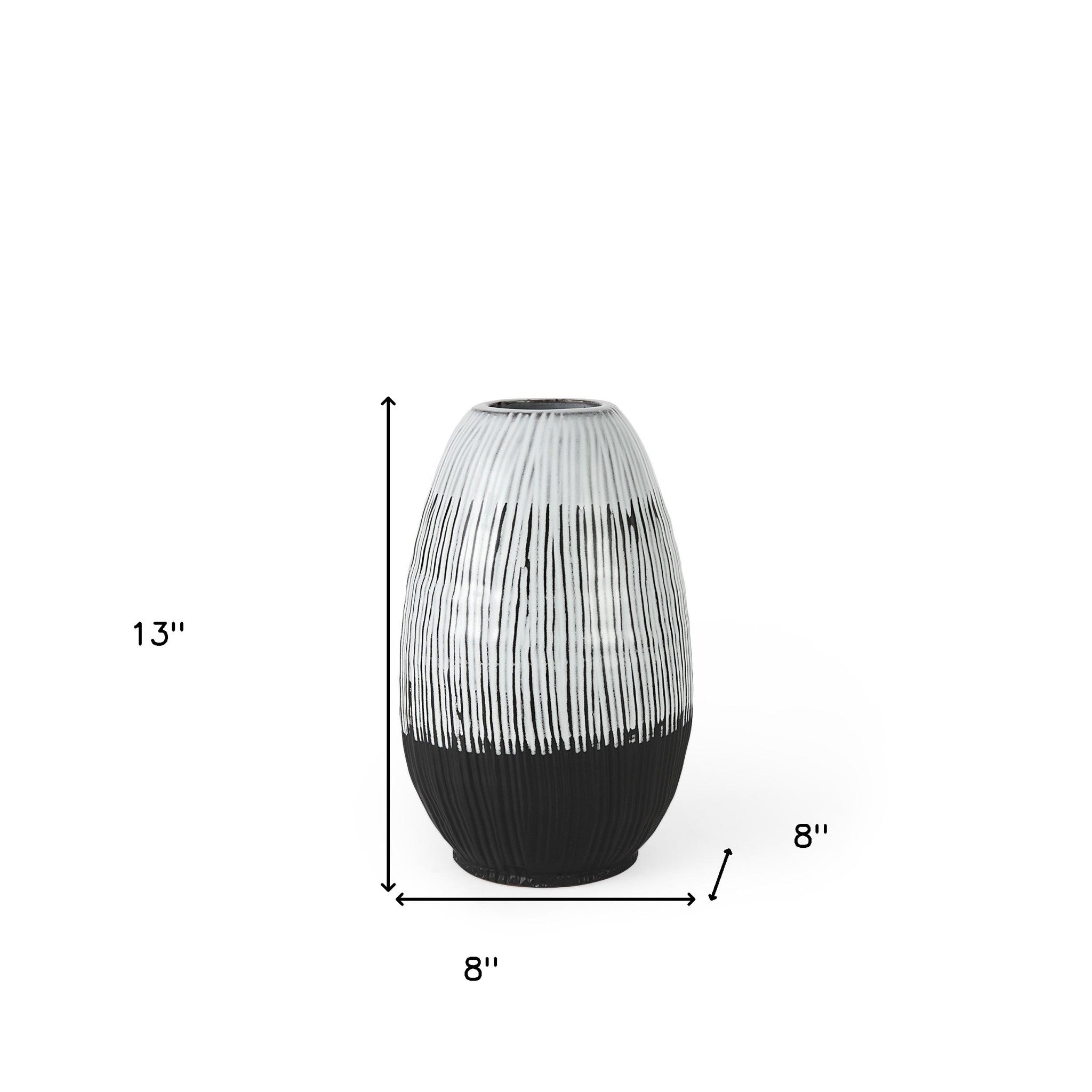 Black White and Gray Patterned Lines Ceramic Vase 13"