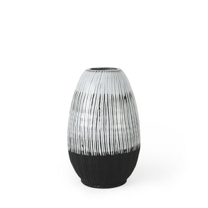 Black White and Gray Patterned Lines Ceramic Vase 13"