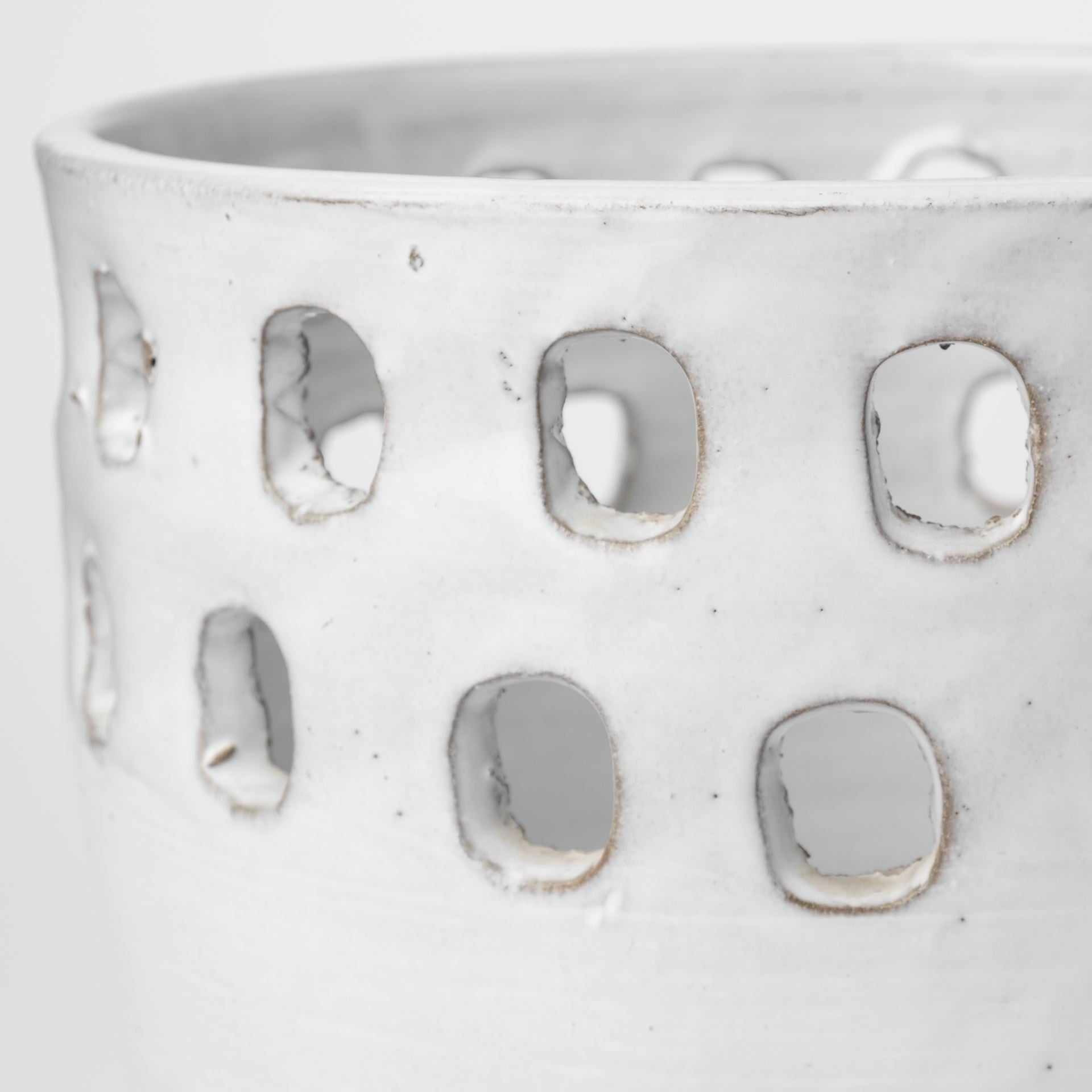 White Ceramic Vases with Hollow Details Set of Two