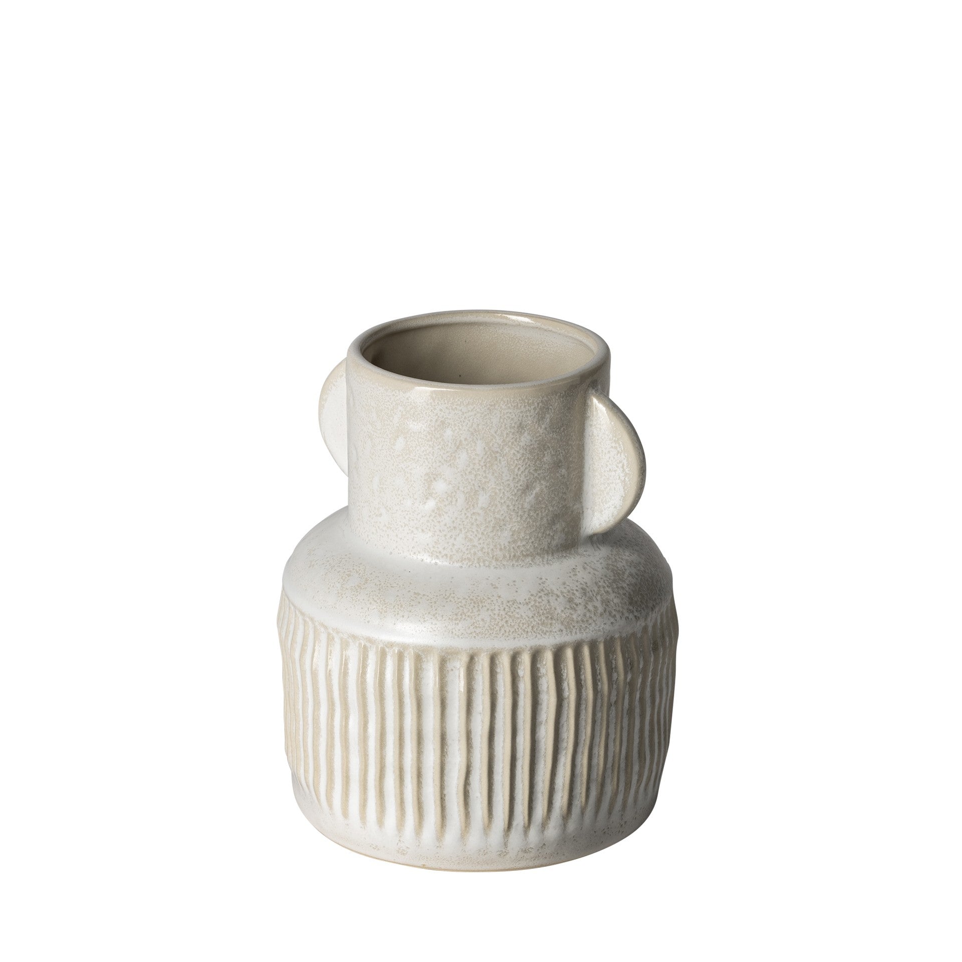 Whitewash Handled Textured Ceramic Vase 8"