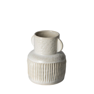 Whitewash Handled Textured Ceramic Vase 8"
