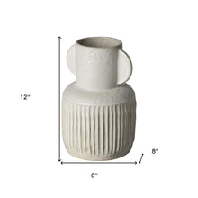 Whitewash Handled Textured Ceramic Vase 12