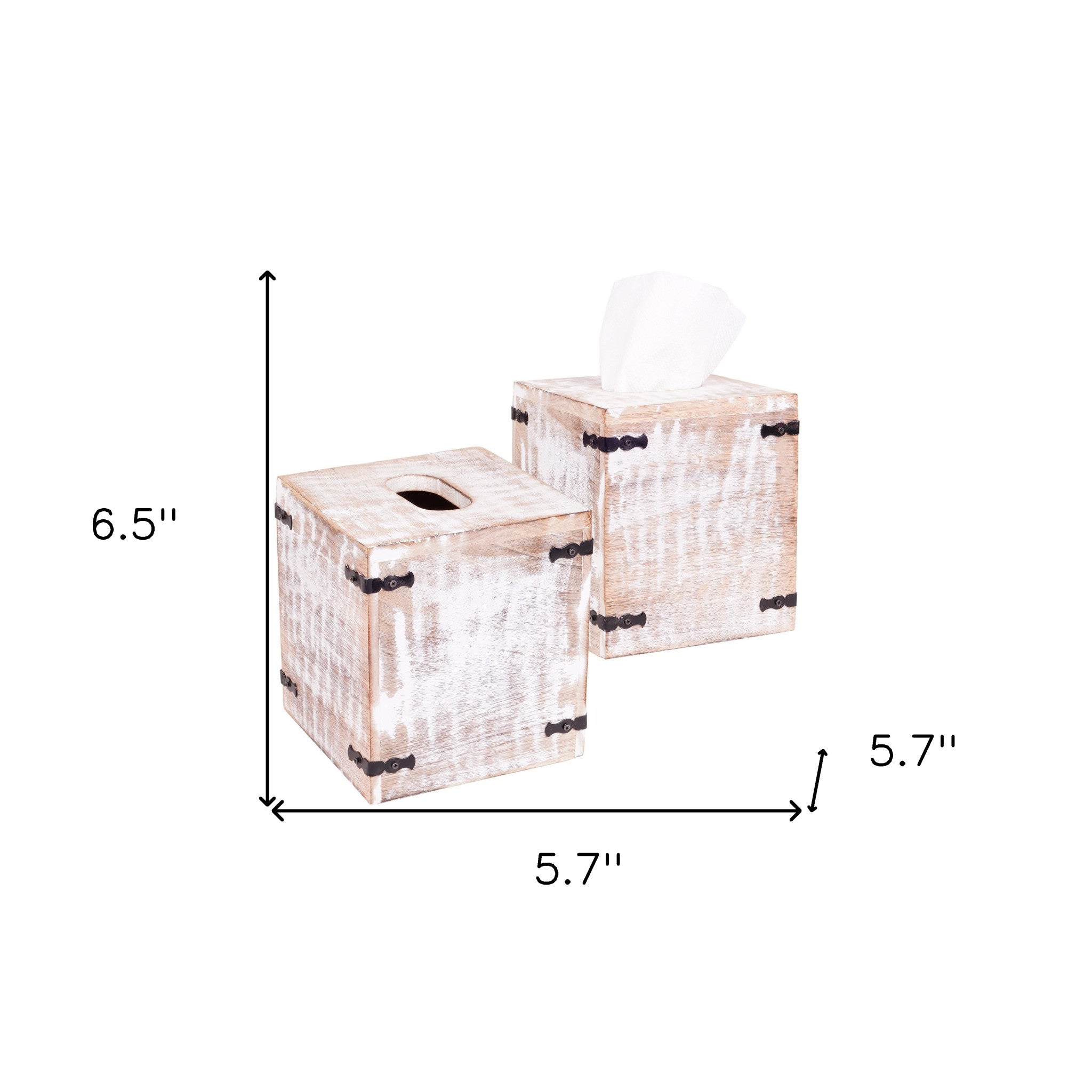 Set of 2 Rustic White Mango Wood Square Tissue Holders