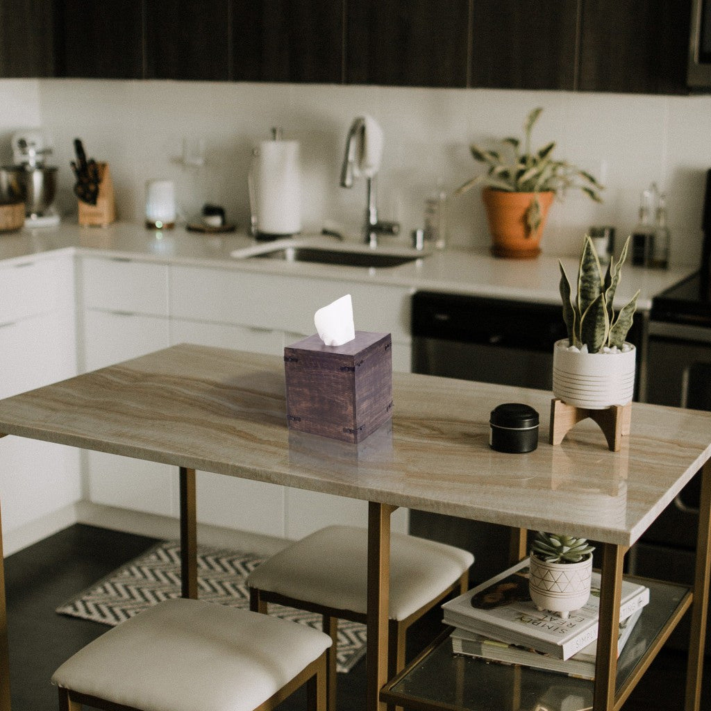 Set of 2 Rustic White Mango Wood Square Tissue Holders