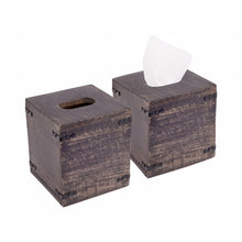 Set of 2 Rustic White Mango Wood Square Tissue Holders