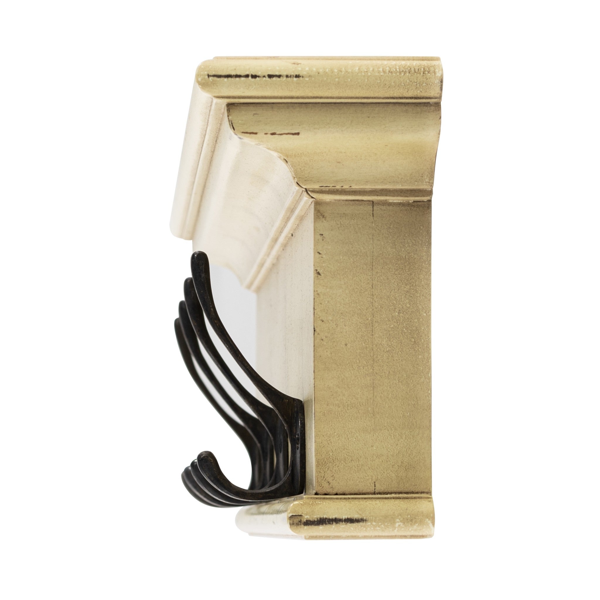 Rustic Antiqued Yellow Wood Four Hook Hanging Coat Rack