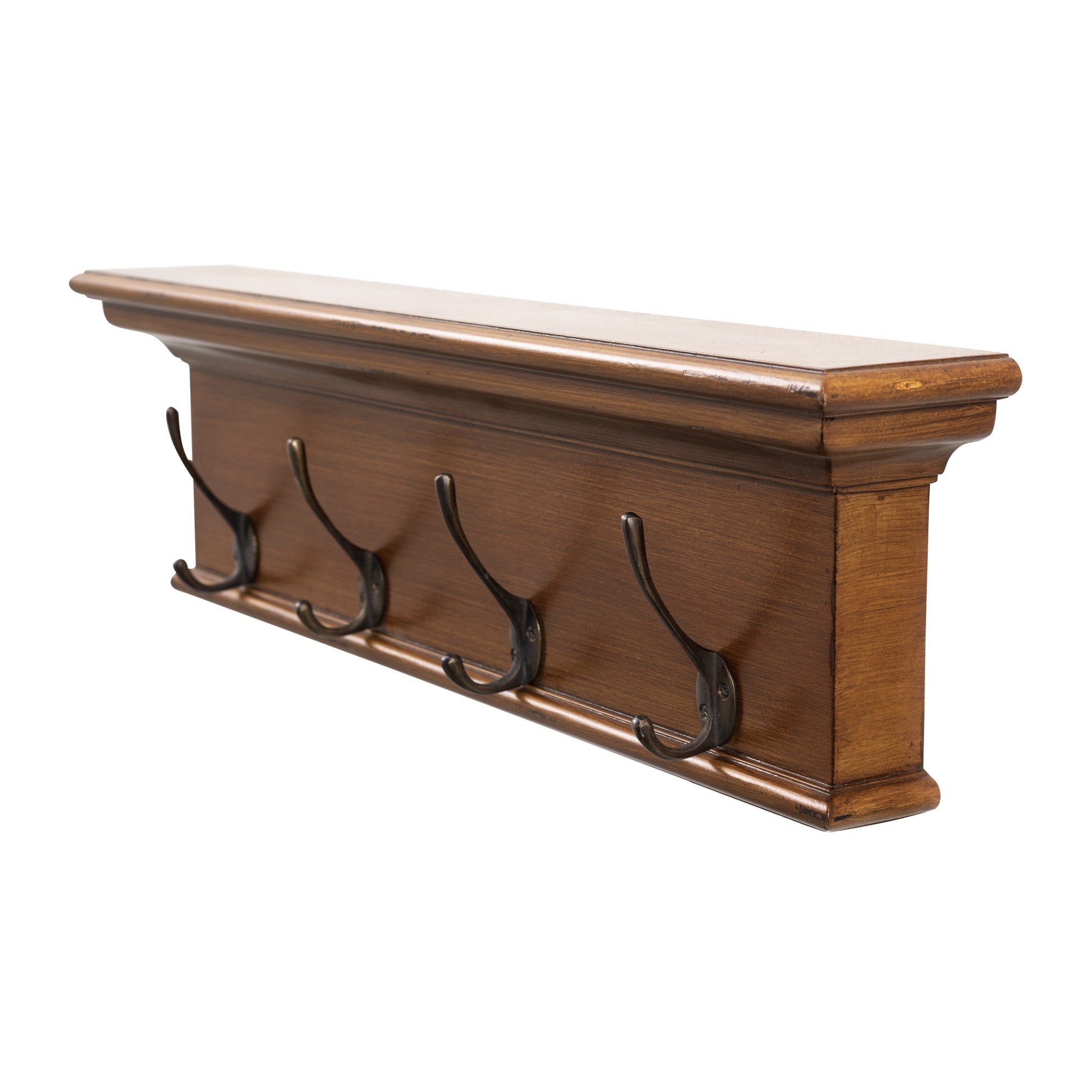 Rustic Mahogany Brown Wood Four Hook Hanging Coat Rack